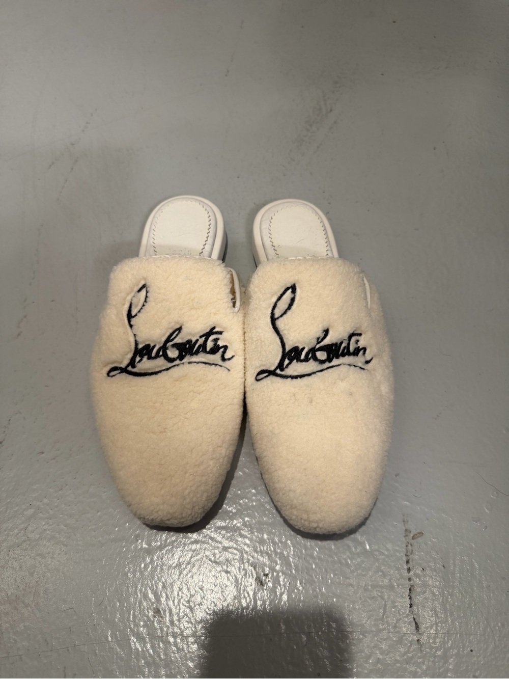 Christian Louboutin Cream Shearling Logo Slip-On Mules